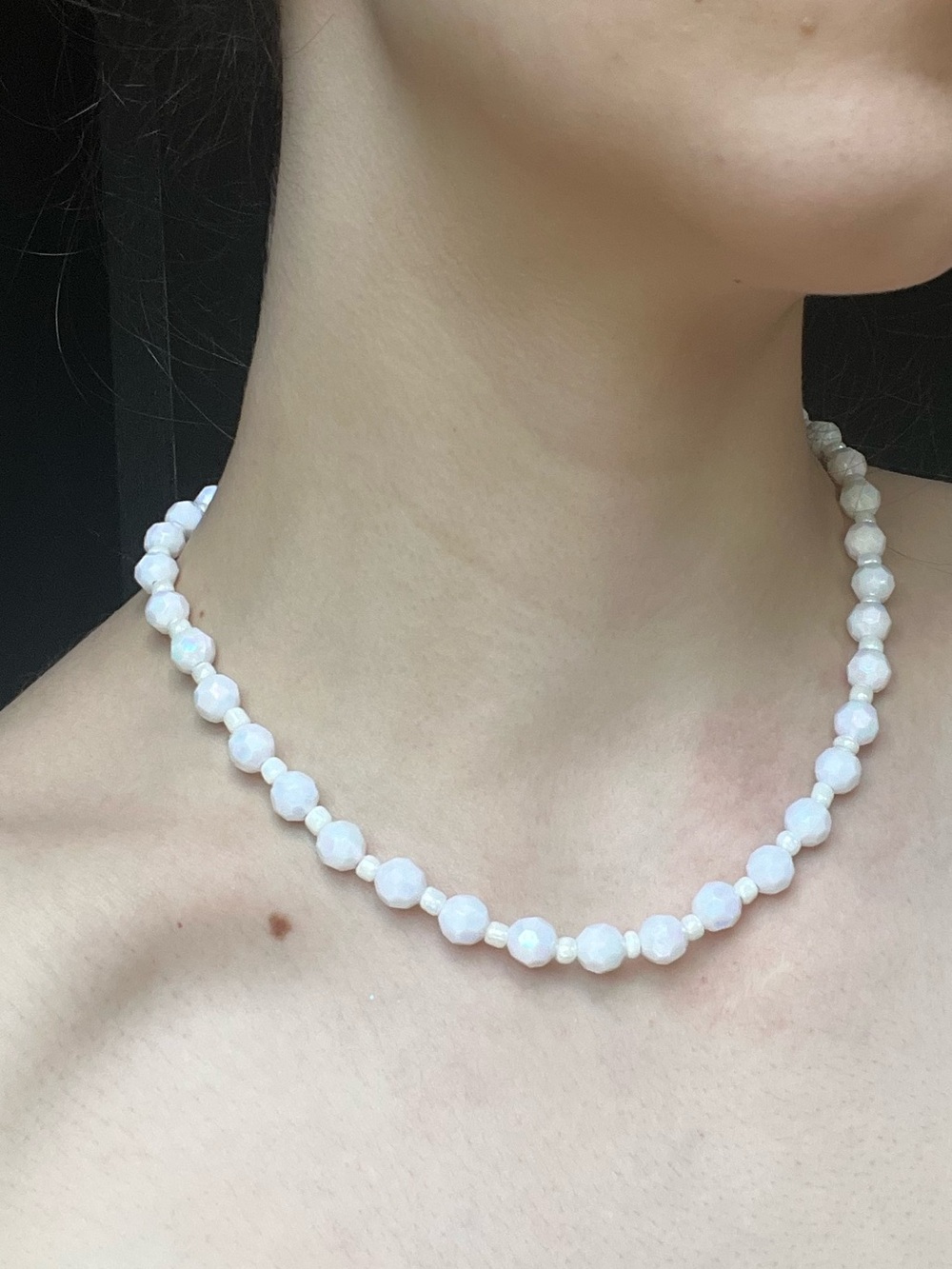 White Beaded Necklace and Bracelet Set - Picture 2 of 3